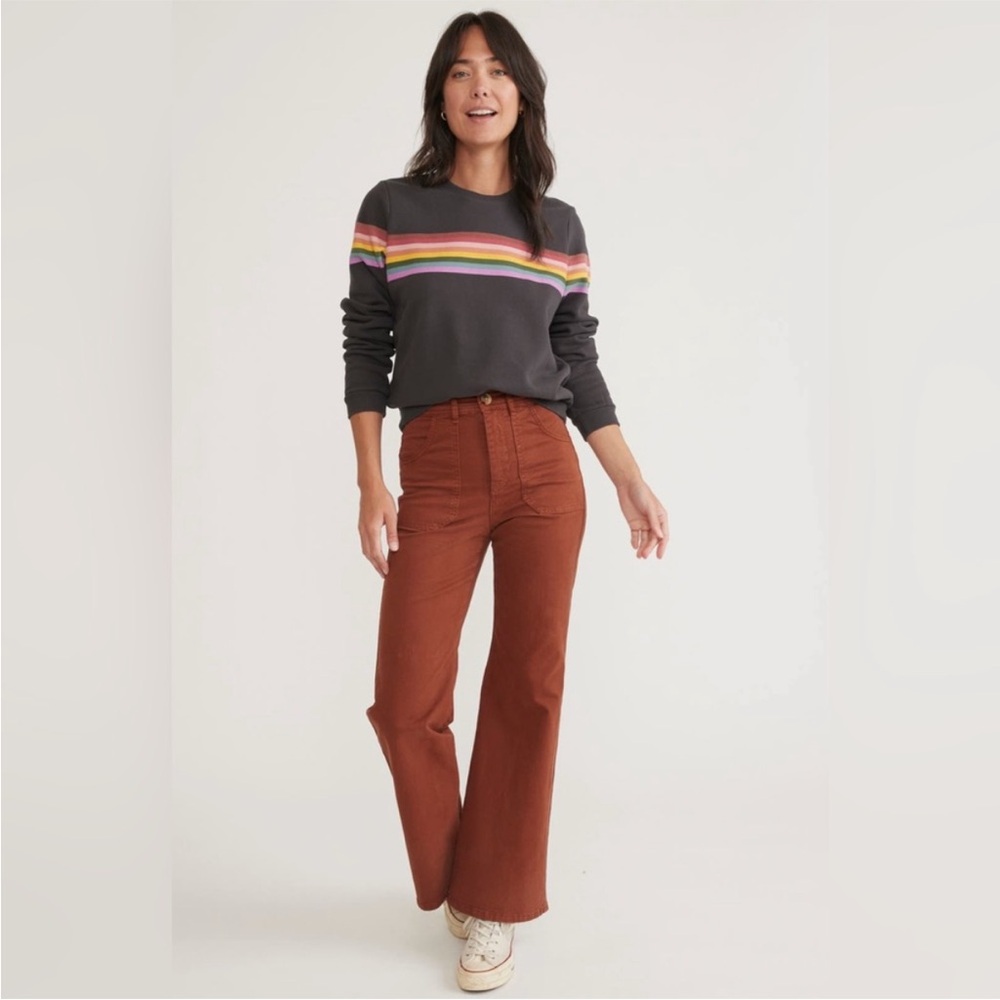 Marine Layer Bridget Twill Flare Pants in Tortoise Shell 6